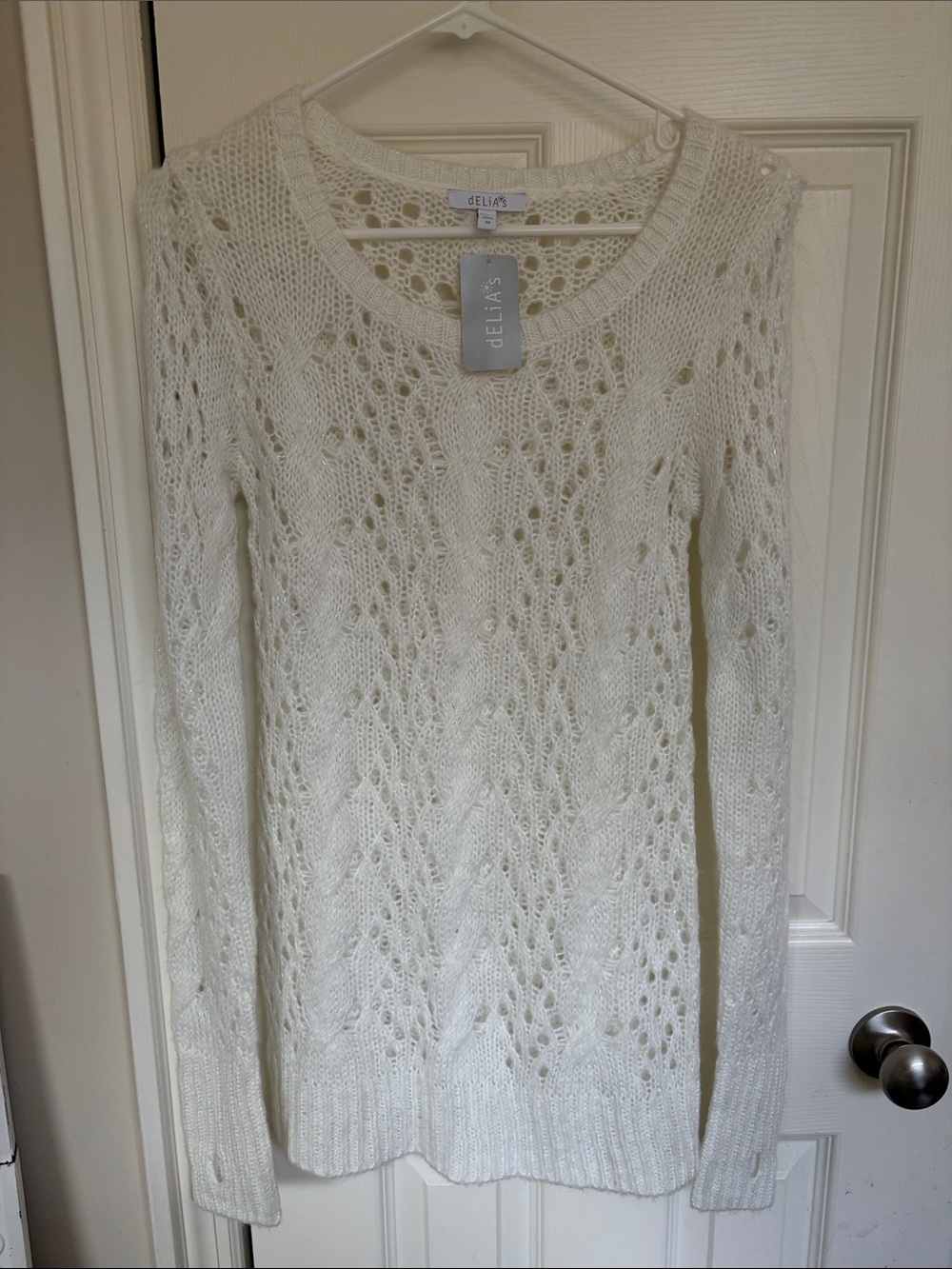 dELiA*s Cream Openwork Scoop-Neck Knit Sweater